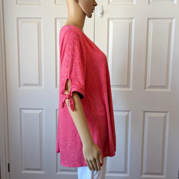 Lane Bryant Pink V Neck Short Sleeve with Ties Tunic Length Top Size 14/16 - Picture 3 of 7